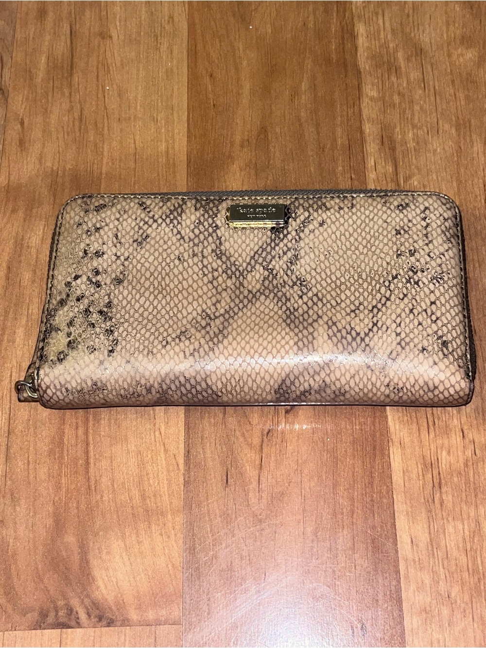 Kate Spade Beige and Taupe Snake-Print Zip Wallet